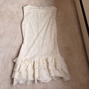 Ivory Lace Ruffle Hem Sleeveless Dress
